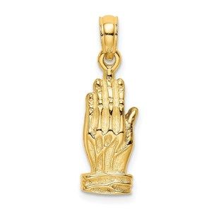 Million Charms 14k Yellow Gold Religious Themed 3-D Praying Hands Charm